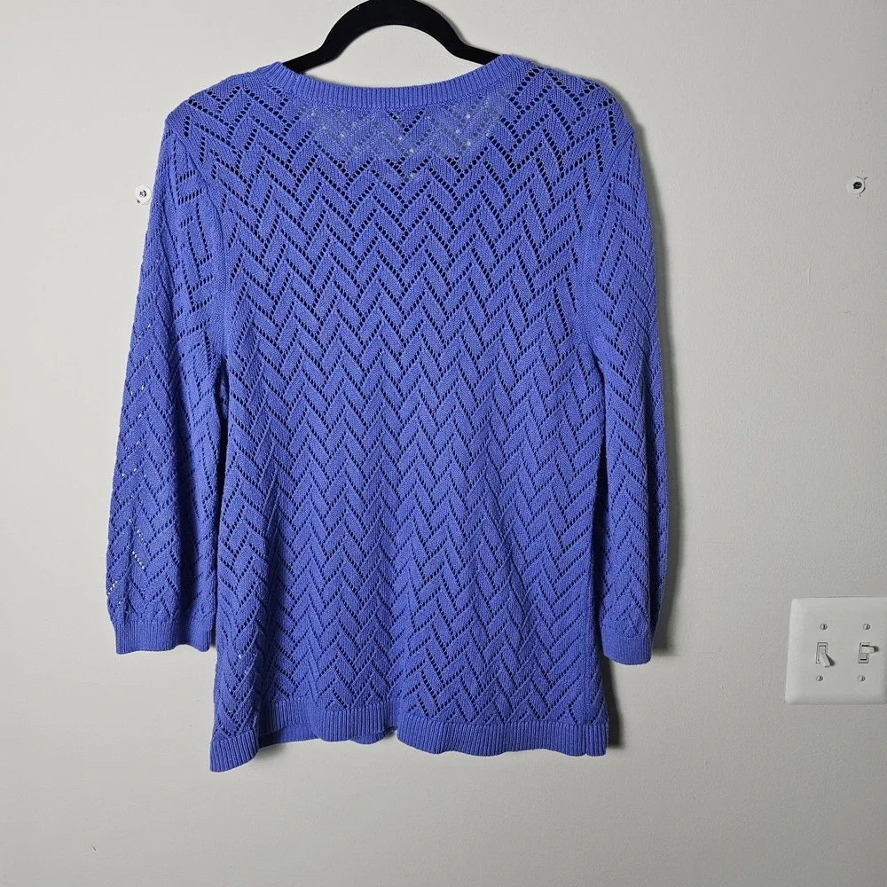 Talbots Petite XL Periwinkle Purple Open Knit Linen Blend Sweater‎ Pullover Crew